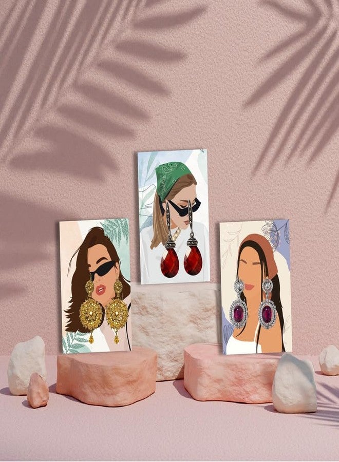 D2C Card Stock 300 GSM Thick Jewelry Display Tag Cards � Elegant Packaging for Earrings, Necklaces, & Accessories | Long-Lasting, Women Illustration Print 021 | Pack of 210 - Image 3